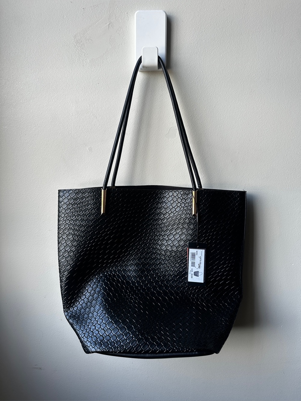 ERUNI Black Woven Tote Bag Large Shopper Shoulder Bag Gold Tone NWT Italy